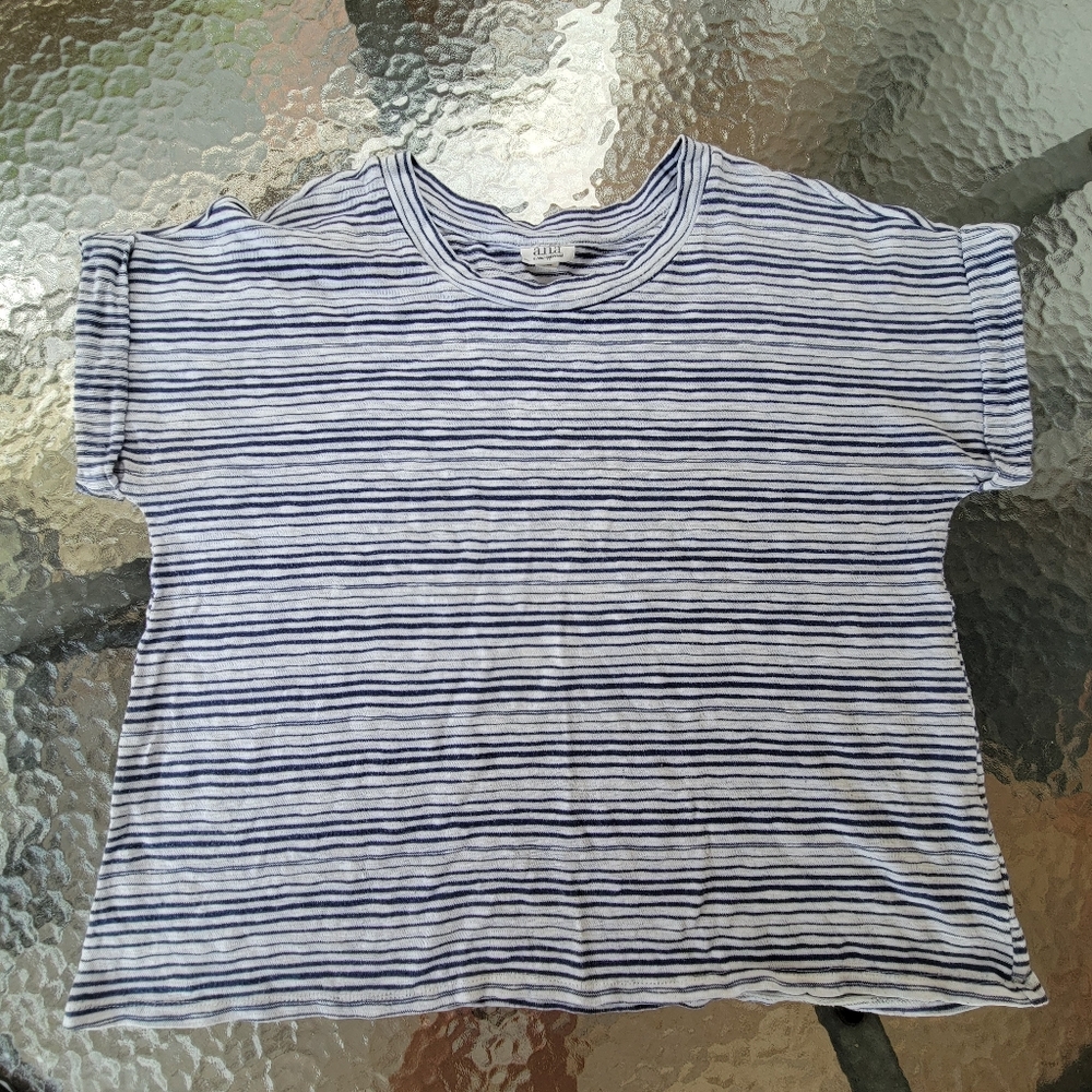 a.n.a. Size XXL Blue and White Striped T-Shirt